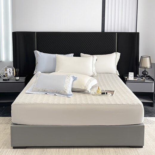 Hengyuan high-end 100-count long-staple cotton solid color bed four-piece set Class A pure cotton quilt cover quilted fitted sheet high-end Nolan-white powder fitted sheet 1.8m quilted four-piece set