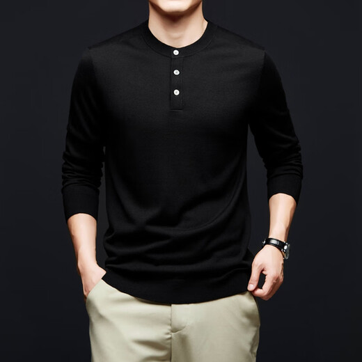 AX Armani Worsted Mercerized Wool Sweater Men's Henry Round Neck Casual Fashion Spring and Autumn Sweater Mona Brown M 48