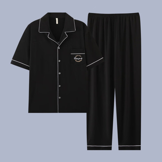 Heyu Herren-Pyjama-Herren-Kurzärmel-Sommer-Dünne Baumwoll-Pyjama-Pyjama-Herren-Feder- und Sommer-Kleidungsstück G3884 Blau (kurzärmelig) 195 4xl [Empfohlen 170-200jin [Jin gleich 0,5 kg]]