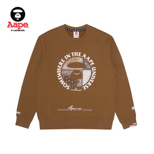 AAPE flagship store men's clothing spring and summer ape man letter print color spliced round neck sweatshirt 3883XXJ BKX/black S single size