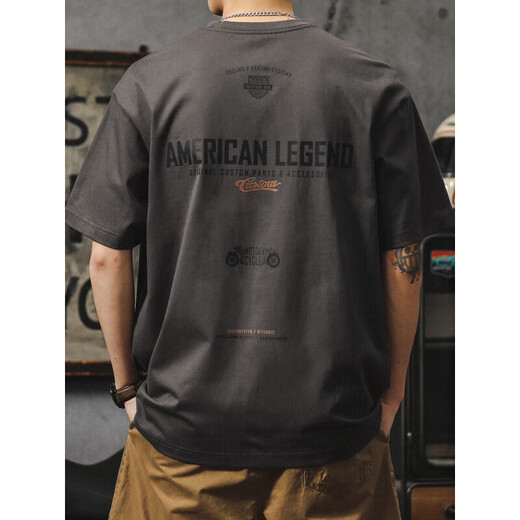 Reine Drei-Pin-Nadel-Modemarke Kurzärärmelte T-Shirt Herren Sommer Lose großgröße reines Baumwoll-T-Shirt American Retro Motorrad gedruckt halbärmelig HST1518 Dunkelgrau 10xl M 100-120jin [Jin gleich 0,5 kg]