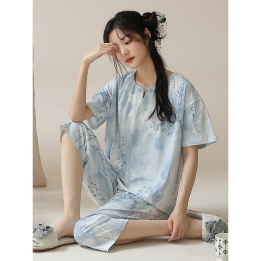 Pmwrun d'été Nouveau style chinois à manches courtes à manches courtes pantalons de coton pour femmes coton pantalon d'été.
