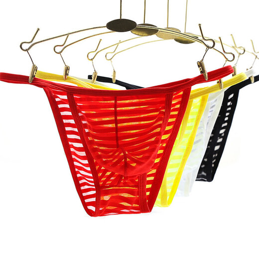TTPMER2 men's mesh transparent thong low waist briefs sexy sexy underwear trendy blue suspender T-trouser T-trouser [1 piece] White M [90-110Jin [Jin equals 0.5 kg]]