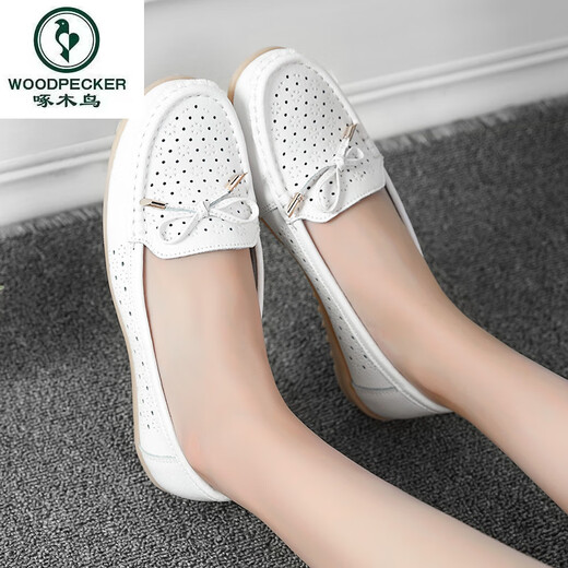 Specht Summer Flat Sohle Bohnenschuhe hohl weiche Sohle lässige Frauenschuhe atmungsaktive Mutterschuhe Krankenschwester weiße Schuhe Schwangere Frauen Single Schuhe 6629 Hollow Black 36