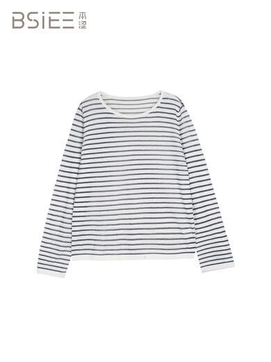 
BSIEE 2025 summer new round neck design with irregular long sleeve thin sweater pullover knit sweater Navy blue L