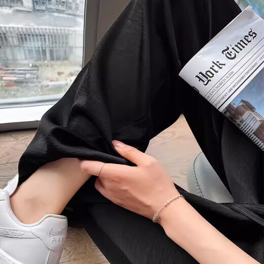 Pierre cardin acetic acid satin ice silk wide-leg pants for women in summer thin straight high waist drooping floor casual sun protection quick-drying pants 691# cement grey [extra-long version] S [recommended 90Jin [Jin equals 0.5 kg] below]