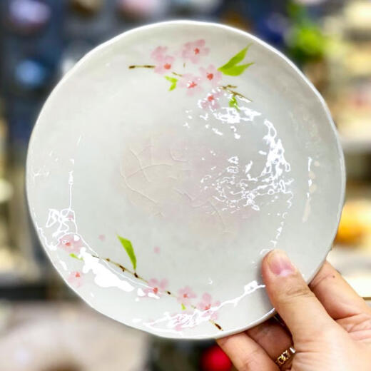 三栖虎制樱花手工盘子釉下彩饭碗防烫菜盘寿司蘸料碟咖喱饭盘 樱花大椭圆盘 k-14082