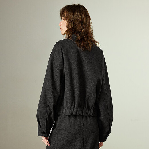 Chuyu Woolen Jacket Women's 2025 Winter New Stand Collar Retro High Intelligence Jacket Loose Top Jacket Black Gray L