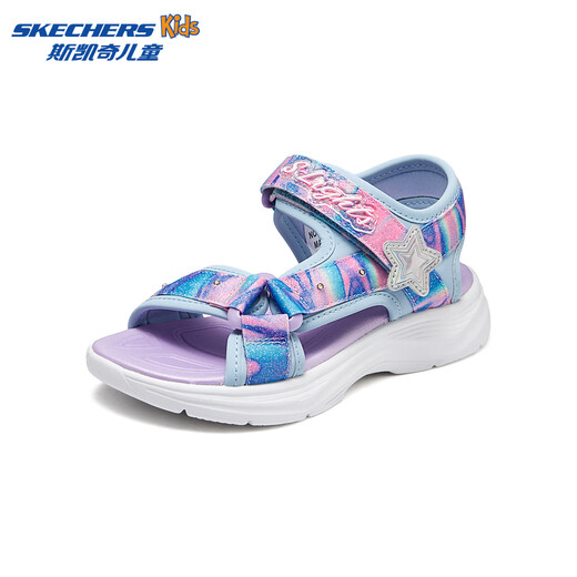 Skechers Summer Girls Velcro Sandals Fashion Flashing Casual Lightweight Versatile Comfortable Shoes Beach Shoes 303103L Light Blue/Multicolor/LBMT 27.5