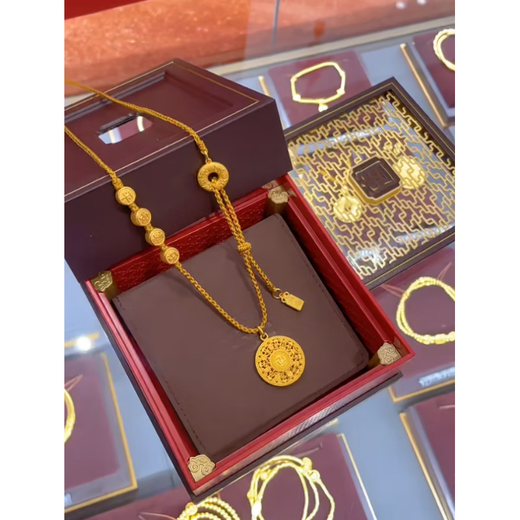 GAUSS CARLER Old Phoenix 999 gold pure gold gold-plated silver peace and joy eight treasures compass pendant braided necklace women's set chain peace and joy eight treasures compass braided necklace