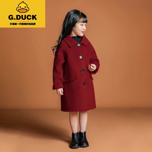 G.DuckKids Girls 'Clothing Fashionable Red Wool Veste Hiver Double face Cashmere's Version coréenne Médite de laine de longueur moyenne Red 150 cm