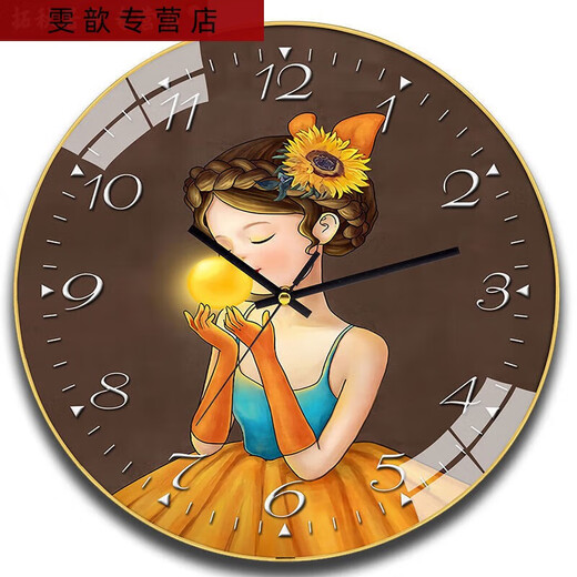 三栖虎钟表挂钟家用网红客厅表新款挂墙时钟时尚高颜值免打孔石英钟 6624调皮少女 14英寸(35厘米)曲面玻璃