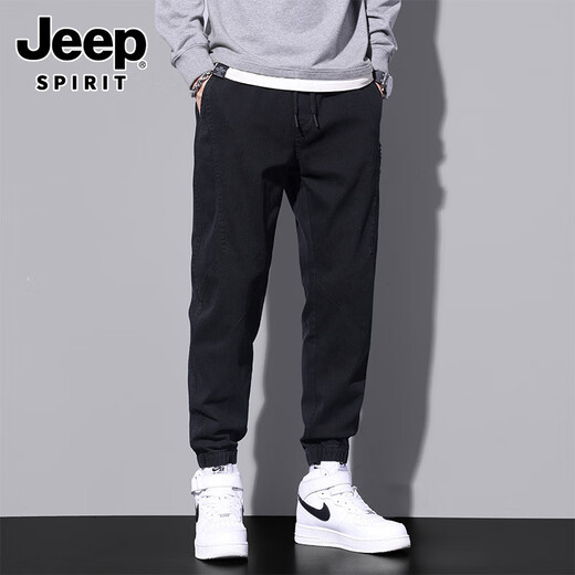 吉普（JEEP）夏天牛仔裤男士宽松束脚九分裤2025新款夏季薄款黑色休闲裤子 9859灰色 XL