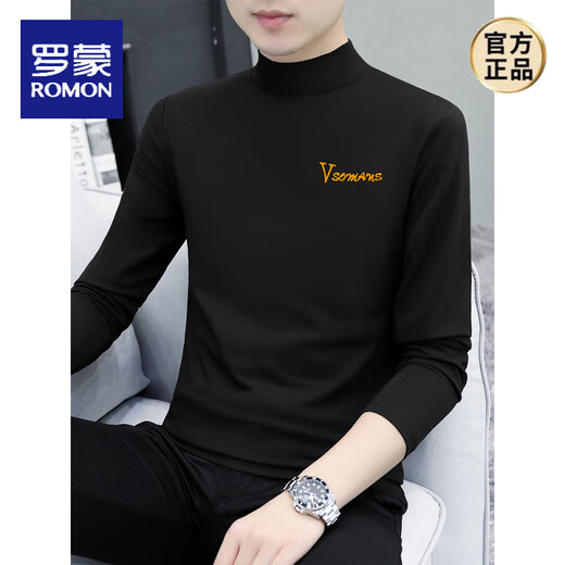 Romon Pure Cotton Half Turtleneck Wase Base Wass Camiseta de manga larga para hombres Camiseta de colección de colas de medio cuello y otoño para hombres fuera de la ropa de otoño LH-PYPC6187 Charcoal Grey M [sugerido 100-115 Jin [Jin equivale a 0.5 kg]]