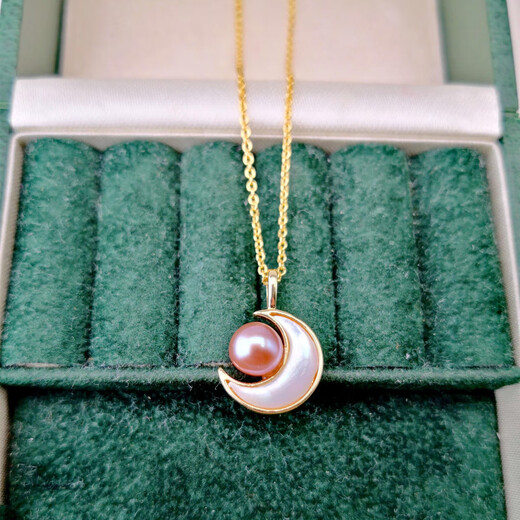 Round Pearl Necklace Freshwater Pendant Moon Style Sweet and Elegant Korean Style Strong Light Friend Gift Moon Style Natural Pearl Pendant White Pearl 6-7mm x 45cm