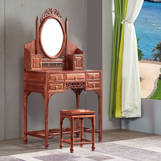 Dresser Bedroom Simple Modern Rosewood Flip Dresser Storage Cabinet Integrated New Chinese Style Dressing Table Xiangyun Dresser + Stool (Rosewood Color) Complete x Wood