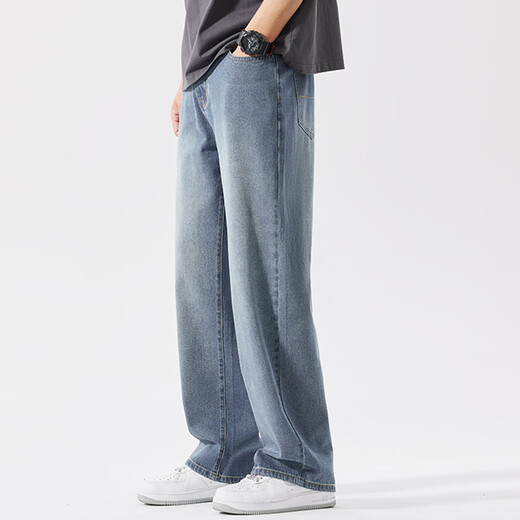 Kooshi Luxury 2025 Jeans nuevos para hombres Piernas anchas rectas sueltas más piernas de talla grande de grasa gruesa y moderna hombre claro azul claro azul claro ZX9929 M recomendado 100-120Jin [Jin iguala 0.5 kg]