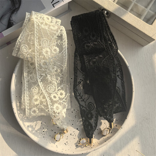 
Korean version of lace streamer green ribbon decorative scarf small scarf headband long thin narrow pendant necklace scarf scarf for women beige white