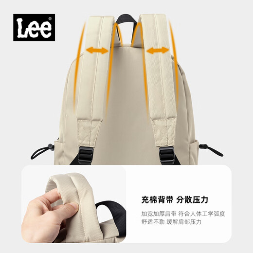 Lee双肩包男潮牌大容量电脑包初高中旅游背包大学生书包女 卡其色