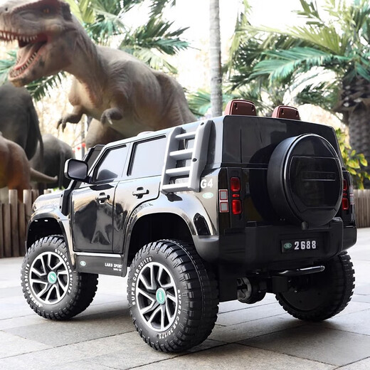 Baby electric car, children can ride on four-wheel drive off-road vehicle, male and female baby four-wheel with swing remote control toy car, painted black + dual drive + remote control + swing + Bluetooth