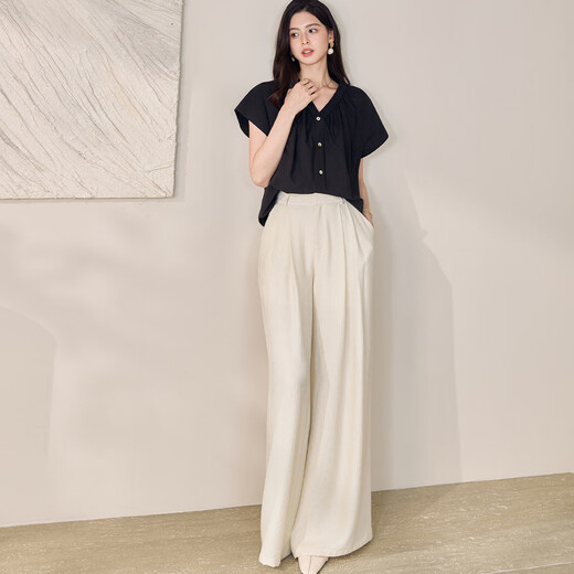 Roeyshouse loi High-End 100% reines Baumwollschwarz-Hemd 2025 Sommer Neues Fashion V-Ausschnitt Shirt Lose Top 11968 Schwarz M