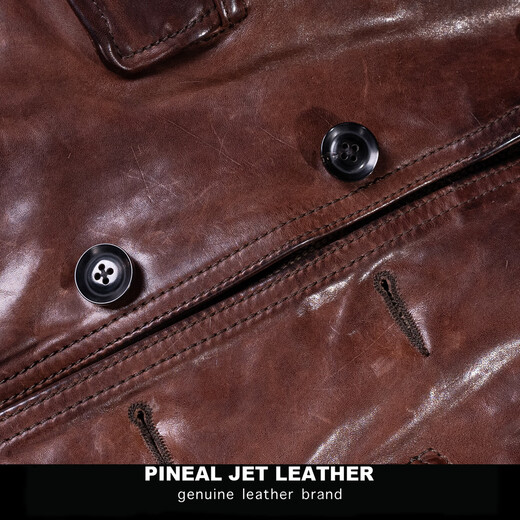 PJL men's Japanese retro aged oil wax horsehide heavy washed dispatcher leather jacket leather coat horsehide dispatcher dark brown M (135Jin Jin is equal to 0.5 kg or less)