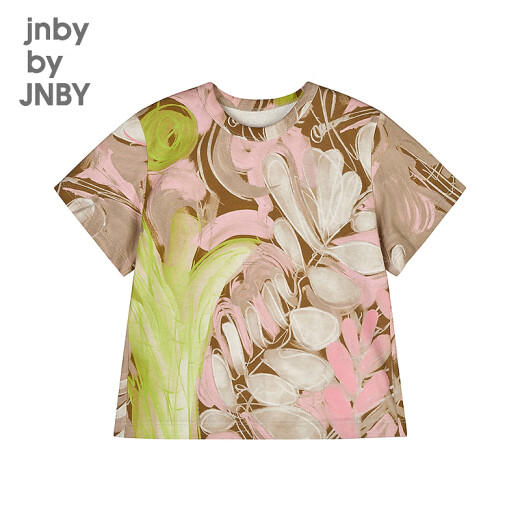 jnby by JNBY新款江南布衣童装套头短袖T恤H型圆领25夏男女童1P4111670 690/杂粉 印花随机 130 cm