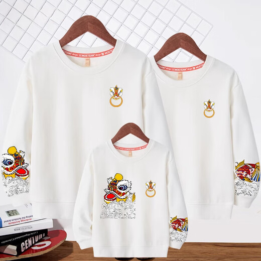Ultraman High-End-Eltern-Kind-Outfit-Familie drei und vier 2025 Neue Herbst-Outfit Street Street Mutter und Tochter-Outfit-Familie Red Sweatshirt Heißverkäufe Plüsch Black Rund Neck Sweatshirt/Xiangyun Tiger Lion 190 Mom 3xl