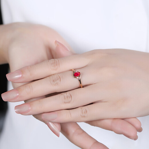 Tingliang 0.7 carat pigeon blood red ruby ring 18K gold inlaid diamond colored gemstone ring size message (10 to 21) ready stock