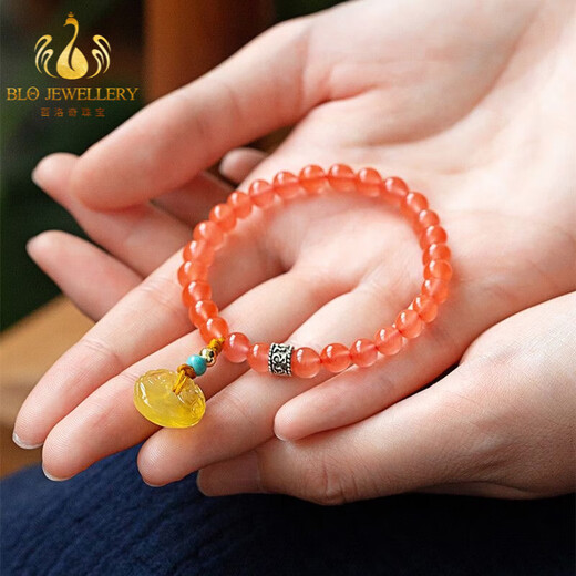 Bailuoqi Liangshan Cherry Red South Red Agate Single Circle Buddha Bead Bracelet Wenwan Beeswax Peace Buckle Women's Bracelet South Red Beads 6mm