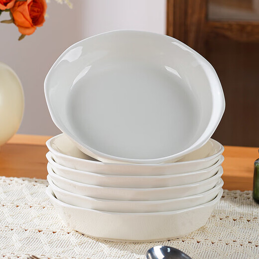 7-inch white diamond ceramic plate, home creative dish plate, high-looking cooking plate, simple and versatile round plate, elegant white, high-end diamond plate, 1 pack