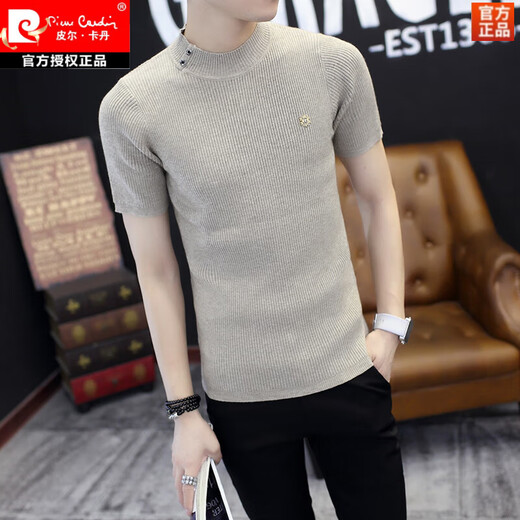 皮尔卡丹（pierre cardin）男士针织半袖T恤春秋季半高领男装打底衫2025新款帅气男装上衣服 9902黑色 M