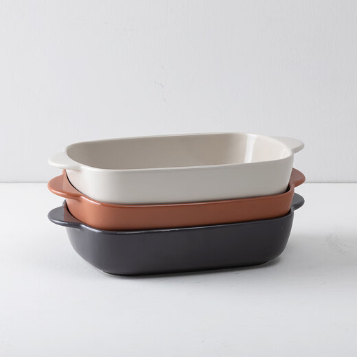 ALANIZ baking pan ceramic rectangular oven microwave oven special cheese baked rice plate household double-ear baking bowl rice white rectangular baking pan 18cm