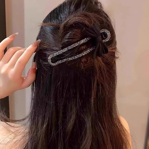 Liangshihuan Black Bow Tie Sparkling Diamond Duckbill Hairpin Hairpin Large Grabber Clip for Women High-end 2025 New One-Word Clip Black Tie Rhinestone Duckbill Clip (Main Picture)