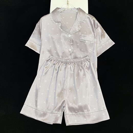 雅鹿睡衣女夏季2025年新款冰丝薄款短袖夏天仿真丝绸高级感家居服套装 FS_9105#开衫双短紫小蝶结 M