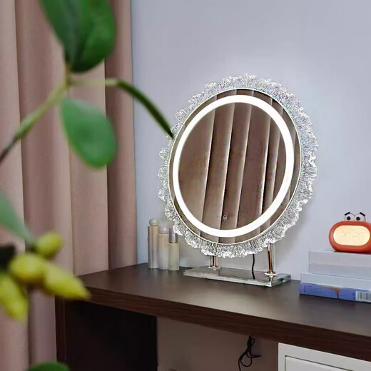 Crystal sunflower make-up mirror with light, glacier wave flower make-up mirror with front light, medium size, plug-in model 43*50CM, mirror available