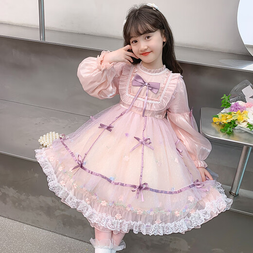 Pamino Girls Lolita Princess Dress Winter Clothes Children Lolita Birthday Dress Little Girl Skirt Pink 120