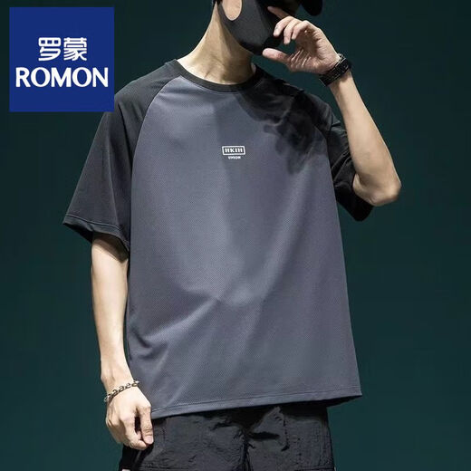 Romon 2025 Ice Silk Mesh Slee Raglan Sleeve à manches courtes Top à manches courtes pour hommes volutiers minces T-shirt de sport à séchage rapide [Dilage rapide de la soie de glace] 844 T-shirt gris clair m [Recommandé 85-100jin [Jin est égal à 0,5 kg]]]