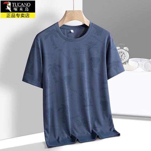 Camiseta de manga corta de verano de verano para hombres 2025 nueva camiseta para hombres de seda de seda de hielo a media manga de hombres suelto de sudor suelto y retirable top t bjz829 azul oscuro 4xl alrededor de 170-185 Jin [Jin equivale a 0.5 kg]