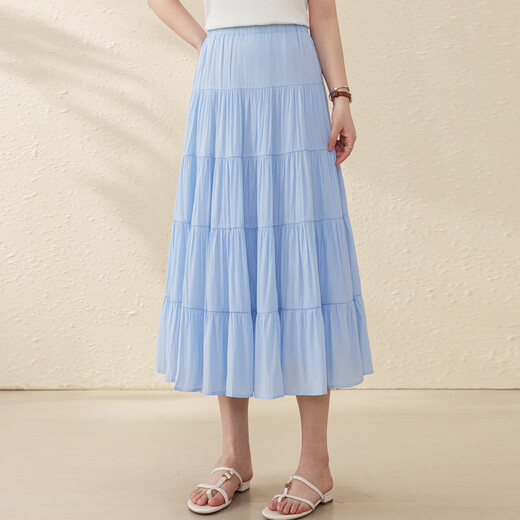 Fiber Show [Yunhuwuya] Elastic waist A-line fluffy cake skirt skirt large size fat mm summer new style 1502 light blue XL