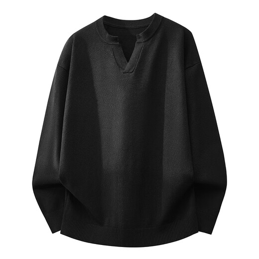 BOSIEAGENDERbosie2025blue American cleanfit loose henley collar sweater for men and women loose old money style black/BLACK M