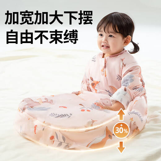 Bei Chuzhong baby sleeping bag 0-1-3 years old baby 2 spring, autumn and winter all-in-one thickened pure cotton anti-cold anti-kicking quilt anti-jumping thickened autumn and winter-Eiffel Forest-Pink Intelligent temperature measurement room temperature 0-15 M size Height 65-80cm Recommended age 9 months-2 years