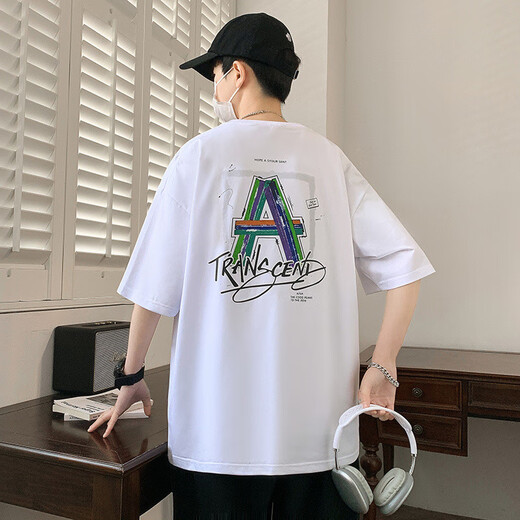 Aoji summer new short-sleeved T-shirt for boys trendy handsome loose version of teenagers W733-light blue M 80-95Jin [Jin equals 0.5 kg]