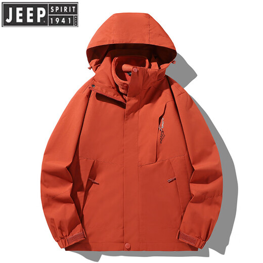JEEP SPIRIT Jeep Shock Clothes Women's Three-in-One Jacket 2025 New Windproof Waterproof Spring Autumn Winter New Year Wearing Mountaineering Clothes Men's Women's Oak Brown XL