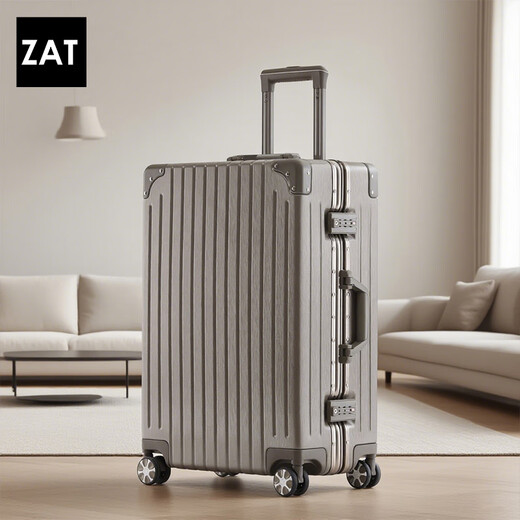 
ZAT high-value aluminum frame suitcase men's trolley case student suitcase women's password box leather box brown 22-inch