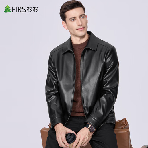 杉杉（FIRS）【银狐绒】经典皮衣夹克男2025秋冬新款商务轻奢保暖复古外套370 黑色 L 175/92A