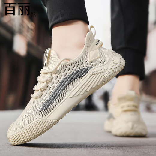 Belle Herrenschuhe für Sommer atmungsaktiv 2025 Neue fliegende dünne Netzschuhe für Herren-Mesh Casual Sports Anti-Odor-Arbeit Trendy Schuhe 9892 Beige 39
