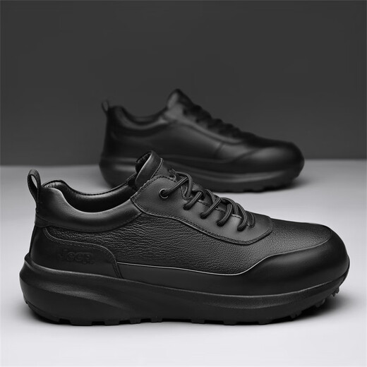 Jeep Men's Shoes Winter 2025 New Genuine Leather Commuting Business Casual Leather Shoes Men's Thick-soled Heightening Sports Shoes Black (Sports Code) 43 (265mm)