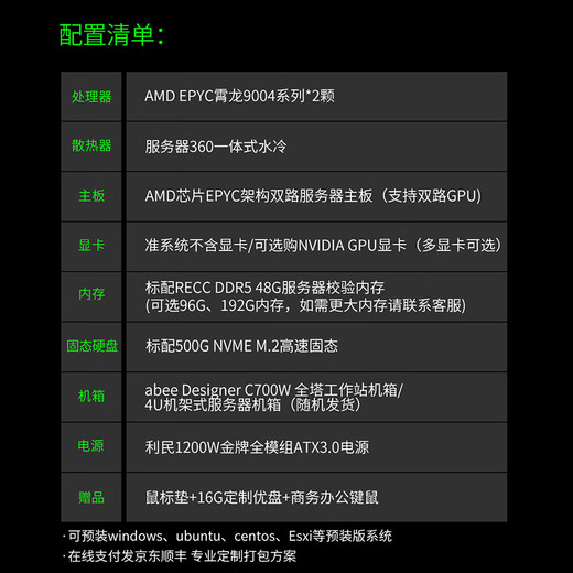 深图师AMD EPYC/9755/RTX5090深度学习AI渲染GPU服务器高性能计算有限元分析DeepSeek部署大模型电脑主机 双路9755 256核512线程 2.7G 96G/2T/RTX40