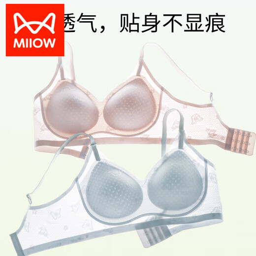 猫人（MiiOW）文胸蕾丝小胸聚拢收副乳防下垂固定杯透气夏季薄款2025新款内衣女 香槟 M 建议90-105斤